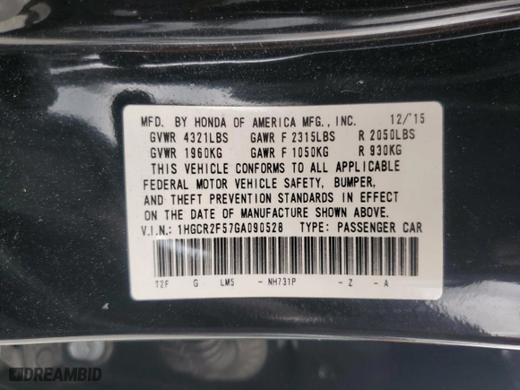 2016 Honda Accord Sedan Sport with VIN 1HGCR2F57GA090528, listed as a Copart auction lot 51086235 with 100,519 mi miles and Salvage Title. Bid and sale history available at carsss.com. Image 12.