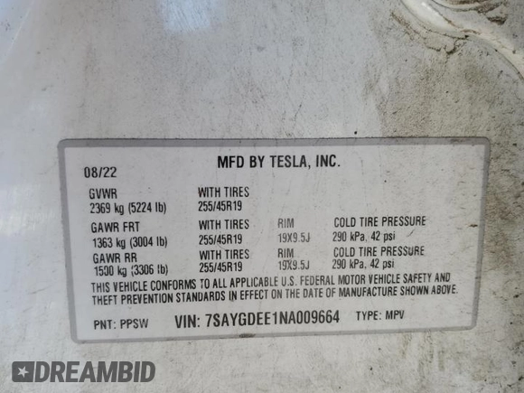2022 Tesla Model Y Long Range z VIN 7SAYGDEE1NA009664, wystawiony jako Copart lot #41533925 z przebiegiem 36 126 mil mil oraz Szkody całkowita. Historia ofert i sprzedaży dostępna na DreamBid. Obrazek 13.