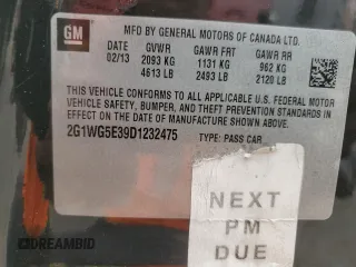2013 Chevrolet Impala LT with VIN 2G1WG5E39D1232475, listed as a Copart auction lot 53797565 with 163,323 mi miles and Salvage Title. Bid and sale history available at DreamBid. Image 12.