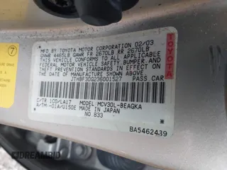 2003 Lexus ES 300 with VIN JTHBF30G236001527, listed as a IAAI auction lot 41474225 with 220,100 mi miles and . Bid and sale history available at DreamBid. Image 9.