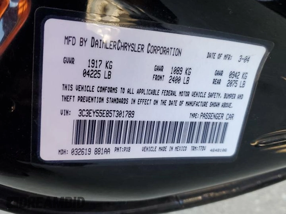 2005 Chrysler PT Cruiser Touring with VIN 3C3EY55E85T301789, listed as a Copart auction lot 75744174 with 53,658 mi miles and Salvage Title. Bid and sale history available at DreamBid. Image 12.
