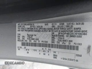 2012 Ford Fiesta SE with VIN 3FADP4BJ3CM106380, listed as a IAAI auction lot 42121786 with 81,613 mi miles. Bid and sale history available at carsss.com. Image 9.