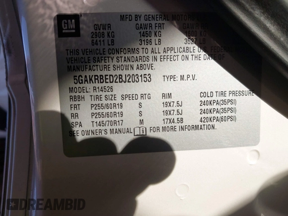 2011 Buick Enclave CXL-1 with VIN 5GAKRBED2BJ203153, listed as a IAAI auction lot 41403768 with 121,268 mi miles. Bid and sale history available at carsss.com. Image 9.