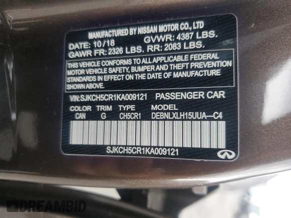 2019 Infiniti QX30 Luxe with VIN SJKCH5CR1KA009121, listed as a Copart auction lot 55252695 with 95,931 mi miles and Salvage title. Bid and sale history available at DreamBid. Image 14.