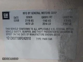 2008 Chevrolet Malibu LTZ with VIN 1G1ZK57708F242810, listed as a IAAI auction lot 41918852 with 211,623 mi miles. Bid and sale history available at carsss.com. Image 9.