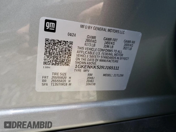 2024 GMC Acadia FWD Elevation z VIN 1GKENKKS2RJ165111, wystawiony jako Copart lot #74203314 z przebiegiem 4 059 mil mil oraz Szkoda całkowita • Salvage title. Historia ofert i sprzedaży dostępna na DreamBid. Obrazek 14.