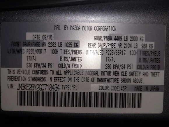 2016 Mazda CX-5 Sport with VIN JM3KE2BY2G0718434, listed as a IAAI auction lot 41961364 with 145,748 mi miles. Bid and sale history available at carsss.com. Image 9.