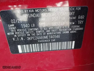 2021 Hyundai Accent SE with VIN 3KPC24A69ME140546, listed as a IAAI auction lot 41874525 with 57,569 mi miles. Bid and sale history available at carsss.com. Image 9.