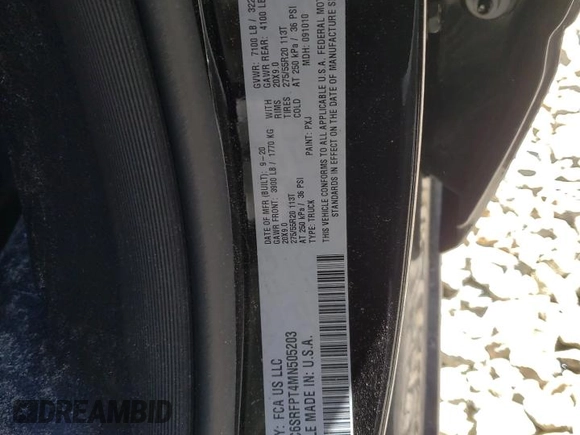 2021 Ram 1500 Limited with VIN 1C6SRFPT4MN505203, listed as a Copart auction lot 54476585 with 43,097 mi miles and Salvage title. Bid and sale history available at DreamBid. Image 13.