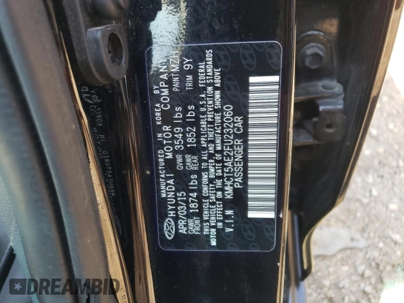2015 Hyundai Accent GS with VIN KMHCT5AE2FU232060, listed as a Copart auction lot 64277833 with 41,795 mi miles. Bid and sale history available at carsss.com. Image 13.