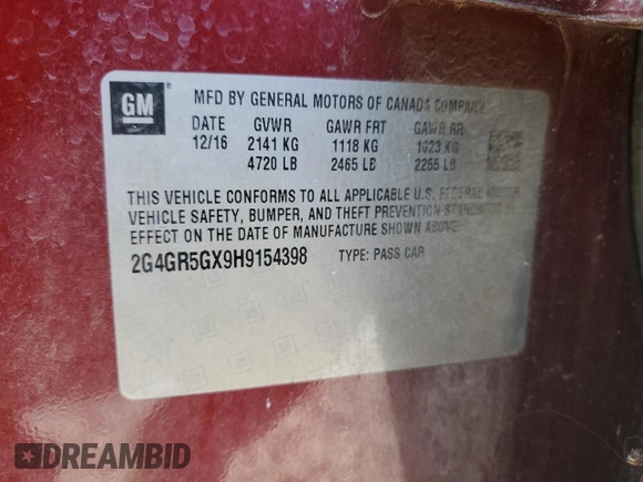 2017 Buick Regal Premium II with VIN 2G4GR5GX9H9154398, listed as a Copart auction lot 86752194 with 90,770 mi miles and Clean Title. Bid and sale history available at carsss.com. Image 13.