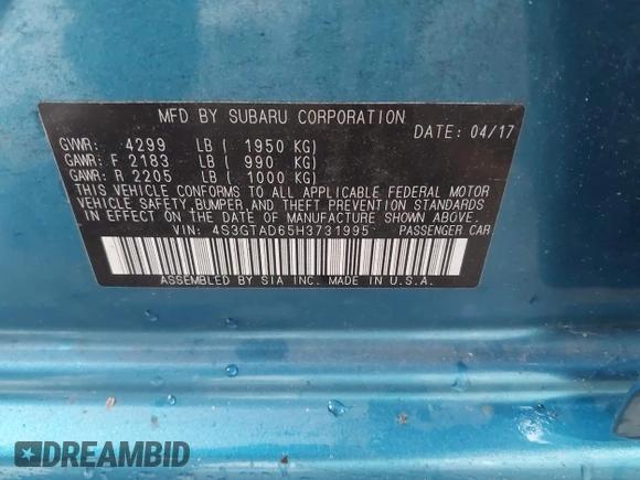 2017 Subaru Impreza Premium с VIN 4S3GTAD65H3731995, выставлен на аукционе IAAI как лот 42355858 с пробегом 83 263 миль миль и . История ставок и продаж доступна на DreamBid. Изображение 9.