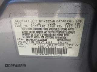 2010 Nissan Sentra 2.0 with VIN 3N1AB6AP1AL724638, listed as a IAAI auction lot 42054690 with 247,954 mi miles and . Bid and sale history available at DreamBid. Image 9.