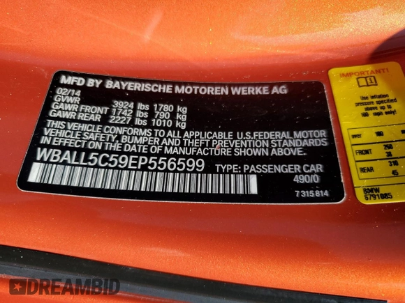 2014 BMW Z4 sDrive28i z VIN WBALL5C59EP556599, wystawiony jako Copart lot #44781125 z przebiegiem Nie podano mil oraz Czysty tytuł • Clean title. Historia ofert i sprzedaży dostępna na DreamBid. Obrazek 13.