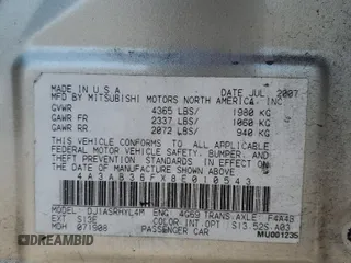 2008 Mitsubishi Galant ES z VIN 4A3AB36FX8E010543, wystawiony jako Copart lot #72563224 z przebiegiem 203 134 mil mil oraz Szkoda całkowita • Salvage title. Historia ofert i sprzedaży dostępna na DreamBid. Obrazek 14.