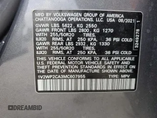 2021 Volkswagen Atlas SE with VIN 1V2WP2CA3MC607955, listed as a Copart auction lot 84155254 with 48,479 mi miles and Salvage title. Bid and sale history available at DreamBid. Image 13.