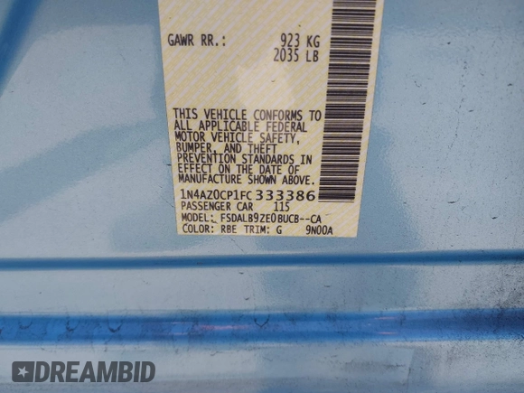 2015 Nissan LEAF S z VIN 1N4AZ0CP1FC333386, wystawiony jako IAAI lot #42344111 z przebiegiem 106 382 mil mil oraz . Historia ofert i sprzedaży dostępna na DreamBid. Obrazek 9.