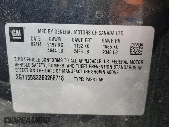 2014 Chevrolet Impala LTZ with VIN 2G1155S33E9268718, listed as a Copart auction lot 53627445 with 189,457 mi miles and Salvage Title. Bid and sale history available at DreamBid. Image 12.