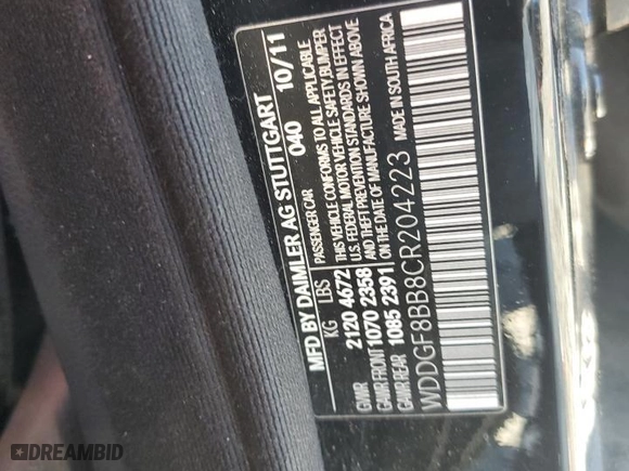 2012 Mercedes-Benz C-Class C 300 Sport with VIN WDDGF8BB8CR204223, listed as a Copart auction lot 52707305 with 201,502 mi miles and Clean Title. Bid and sale history available at carsss.com. Image 12.