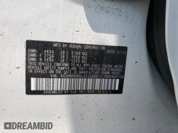 2020 Subaru Legacy Limited с VIN 4S3BWAN68L3030800, выставлен на аукционе Copart как лот 60111735 с пробегом 35 391 миль миль и Списание • Salvage title. История ставок и продаж доступна на DreamBid. Изображение 12.