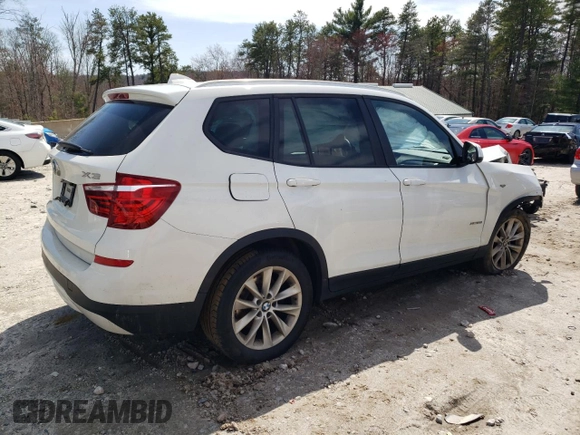 2017 BMW X3 xDrive28i with VIN 5UXWX9C57H0T04700, listed as a Copart auction lot 51988925 with 121,499 mi miles and Salvage Title. Bid and sale history available at DreamBid. Image 3.