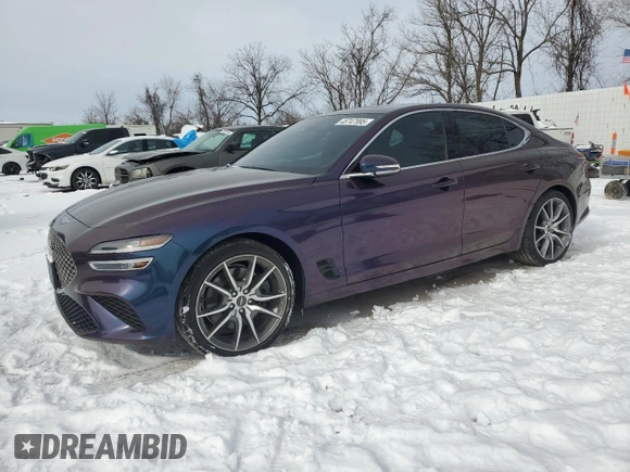 2023 Genesis G70 3.3T with VIN KMTG54TE8PU107865, listed as a Copart auction lot 45747995 with 13,348 mi miles and Salvage title. Bid and sale history available at DreamBid. Image 1.