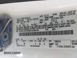 2013 Ford Escape SE with VIN 1FMCU0GX4DUC68046, listed as a IAAI auction lot 42839369 with 185,429 mi miles and . Bid and sale history available at DreamBid. Image 9.