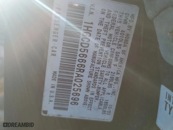 1994 Honda Accord EX w/Leather with VIN 1HGCD5666RA025696, listed as a Copart auction lot 82838644 with 269,181 mi miles and Salvage Title. Bid and sale history available at carsss.com. Image 14.