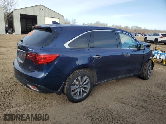 2016 Acura MDX w/Tech/Entertainment with VIN 5FRYD4H69GB504841, listed as a Copart auction lot 45375585 with 0 mi miles and Salvage Title. Bid and sale history available at carsss.com. Image 3.