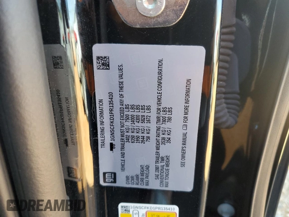 2023 Chevrolet Suburban Premier with VIN 1GNSCFKD1PR135410, listed as a Copart auction lot 50236775 with 40,364 mi miles and Salvage title. Bid and sale history available at DreamBid. Image 16.