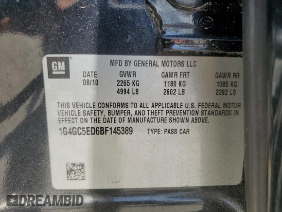 2011 Buick LaCrosse CXL with VIN 1G4GC5ED6BF145389, listed as a Copart auction lot 54890695 with 94,881 mi miles and Clean Title. Bid and sale history available at DreamBid. Image 12.