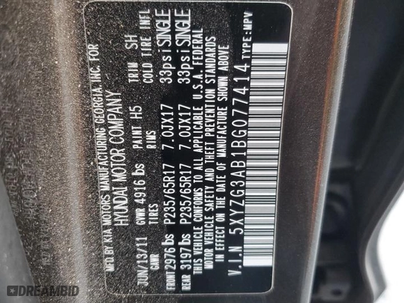 2011 Hyundai Santa Fe GLS with VIN 5XYZG3AB1BG077414, listed as a Copart auction lot 49762905 with 228,361 mi miles and Salvage Title. Bid and sale history available at carsss.com. Image 15.