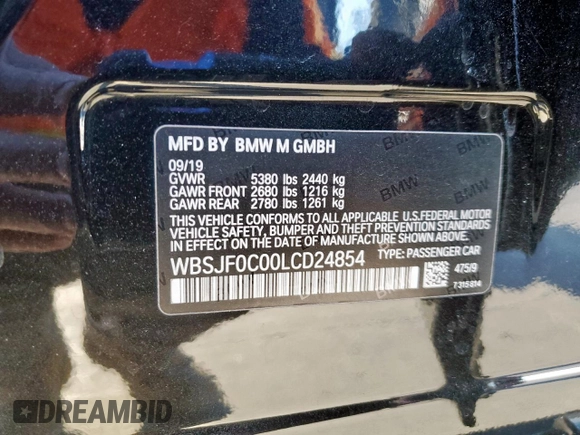 2020 BMW M5 Competition z VIN WBSJF0C00LCD24854, wystawiony jako Copart lot #47097375 z przebiegiem 32 610 mil mil oraz Szkoda całkowita • Salvage title. Historia ofert i sprzedaży dostępna na DreamBid. Obrazek 12.