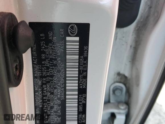 2023 Lexus ES 300h with VIN 58ADA1C10PU026761, listed as a Copart auction lot 53709735 with 137,130 mi miles and Salvage title. Bid and sale history available at DreamBid. Image 12.