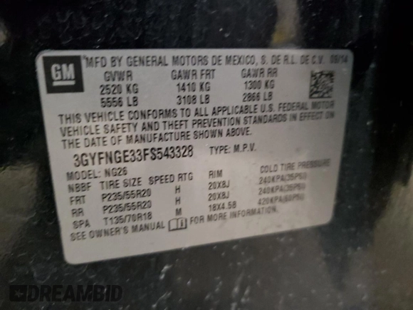 2015 Cadillac SRX Premium Collection with VIN 3GYFNGE33FS543328, listed as a Copart auction lot 41856565 with 132,647 mi miles and Salvage Title. Bid and sale history available at carsss.com. Image 14.
