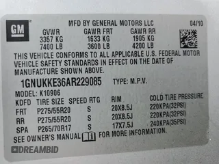 2010 Chevrolet Suburban LTZ with VIN 1GNUKKE36AR229085, listed as a Copart auction lot 45721095 with 201,743 mi miles and Clean Title. Bid and sale history available at carsss.com. Image 13.