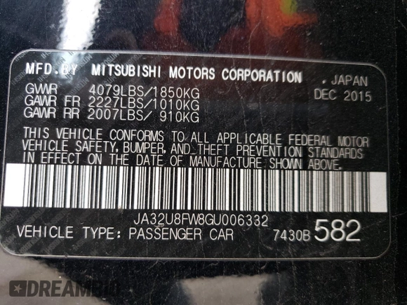 2016 Mitsubishi Lancer GT with VIN JA32U8FW8GU006332, listed as a Copart auction lot 52399055 with 163,893 mi miles and Non Repairable. Bid and sale history available at carsss.com. Image 14.
