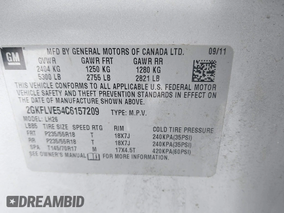 2012 GMC Terrain SLT-1 with VIN 2GKFLVE54C6157209, listed as a IAAI auction lot 41601910 with 144,868 mi miles. Bid and sale history available at carsss.com. Image 9.
