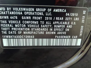 2013 Volkswagen Passat SE with VIN 1VWBH7A33DC126843, listed as a IAAI auction lot 41530732 with 170,910 mi miles and . Bid and sale history available at DreamBid. Image 9.
