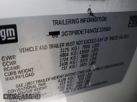 2022 GMC Sierra 1500 with VIN 3GTP8DET4NG133560, listed as a Copart auction lot 41655765 with 94,288 mi miles and Salvage Title. Bid and sale history available at DreamBid. Image 12.