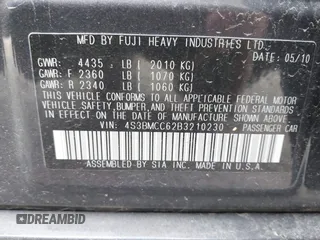 2011 Subaru Legacy Premium with VIN 4S3BMCC62B3210230, listed as a IAAI auction lot 42152147 with 128,358 mi miles and . Bid and sale history available at DreamBid. Image 9.