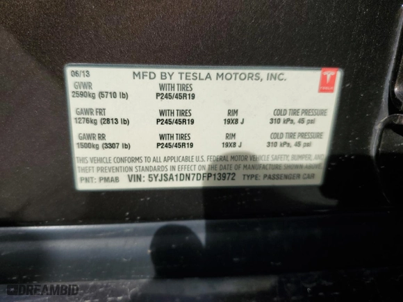 2013 Tesla Model S with VIN 5YJSA1DN7DFP13972, listed as a Copart auction lot 44229765 with 145866 miles and Salvage Title. Bid and sale history available at carsss.com. Image 12.