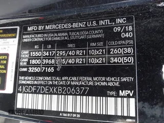 2019 Mercedes-Benz GLS 550 with VIN 4JGDF7DEXKB206377, listed as a IAAI auction lot 41263503 with 83,842 mi miles and . Bid and sale history available at DreamBid. Image 9.