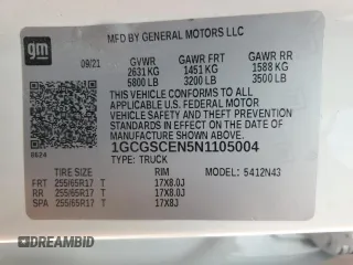 2022 Chevrolet Colorado 2WD LT with VIN 1GCGSCEN5N1105004, listed as a Copart auction lot 48079055 with 182,743 mi miles and Salvage title. Bid and sale history available at DreamBid. Image 12.