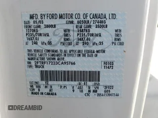 2003 Ford F-150 XL with VIN 2FTRF17233CA95766, listed as a Copart auction lot 52638505 with 68,162 mi miles and Salvage title. Bid and sale history available at DreamBid. Image 14.