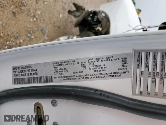 2024 Ram 2500 Big Horn с VIN 3C6UR5DL2RG105664, выставлен на аукционе Copart как лот 66525455 с пробегом 53 811 миль миль и Списание • Salvage title. История ставок и продаж доступна на DreamBid. Изображение 12.