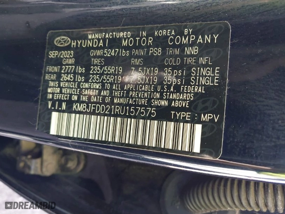 2024 Hyundai Tucson Plug-In Hybrid Limited with VIN KM8JFDD21RU157575, listed as a IAAI auction lot 41507203 with 34,182 mi miles. Bid and sale history available at carsss.com. Image 9.
