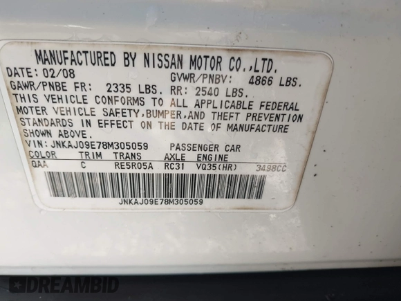 2008 Infiniti EX Journey z VIN JNKAJ09E78M305059, wystawiony jako IAAI lot #41537952 z przebiegiem Nie podano mil oraz . Historia ofert i sprzedaży dostępna na DreamBid. Obrazek 9.