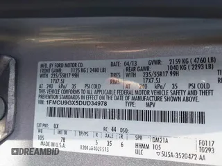 2013 Ford Escape SE with VIN 1FMCU9GX5DUD34978, listed as a IAAI auction lot 42570946 with 133,408 mi miles and . Bid and sale history available at DreamBid. Image 9.