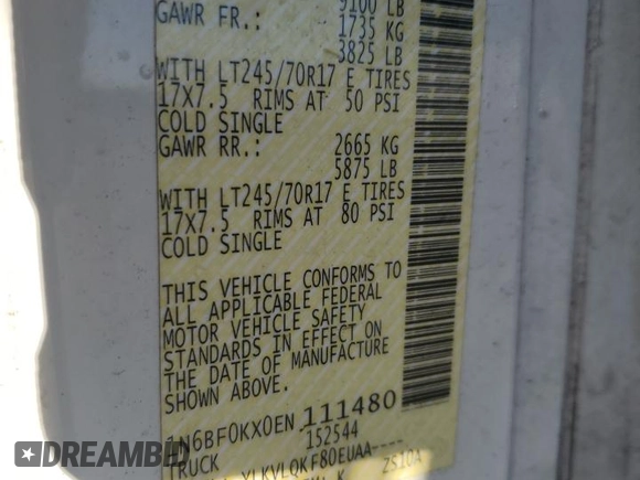 2014 Nissan NV S with VIN 1N6BF0KX0EN111480, listed as a Copart auction lot 89162925 with 406,465 mi miles and Salvage title. Bid and sale history available at DreamBid. Image 14.